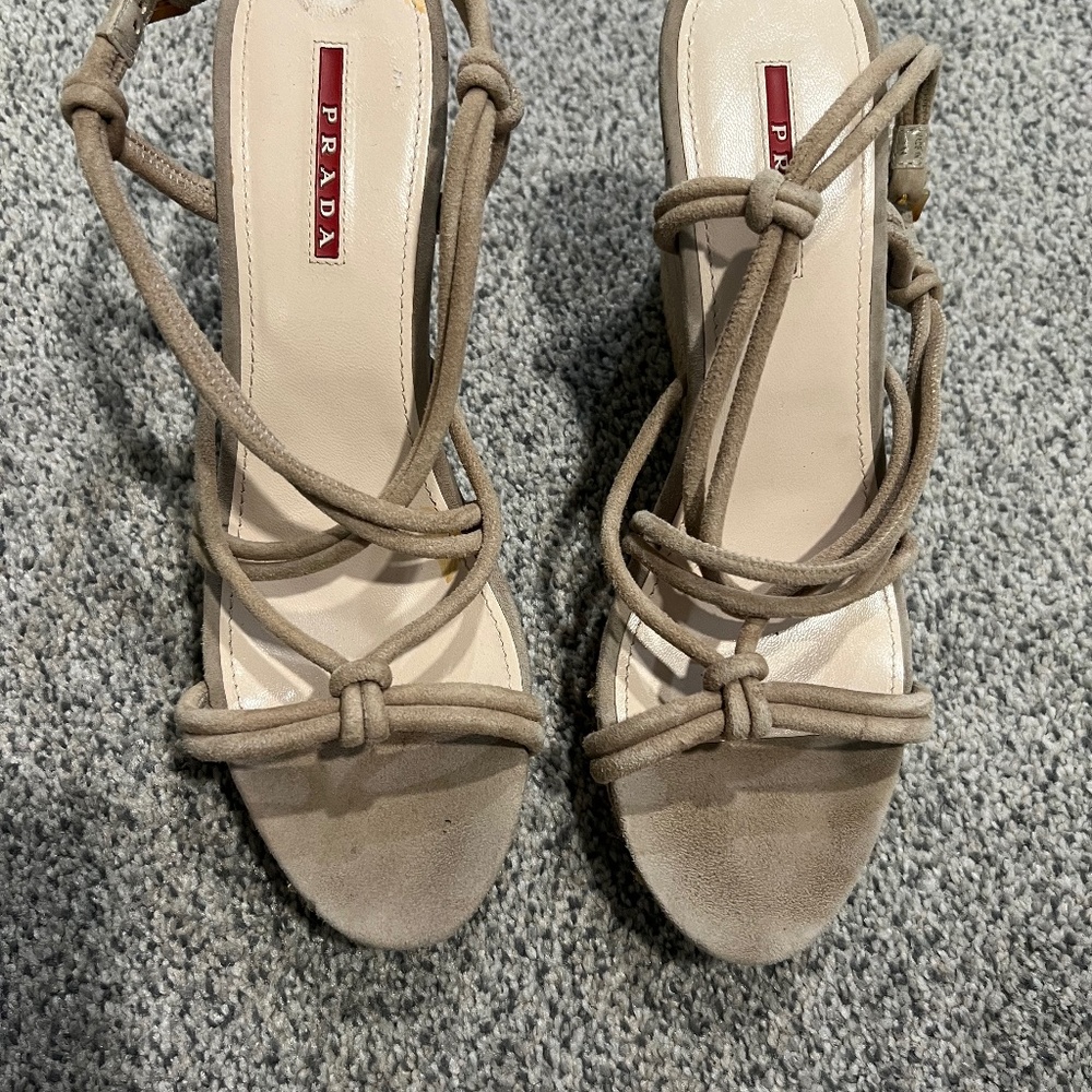 Prada Beige Suede Espadrilles Wedges